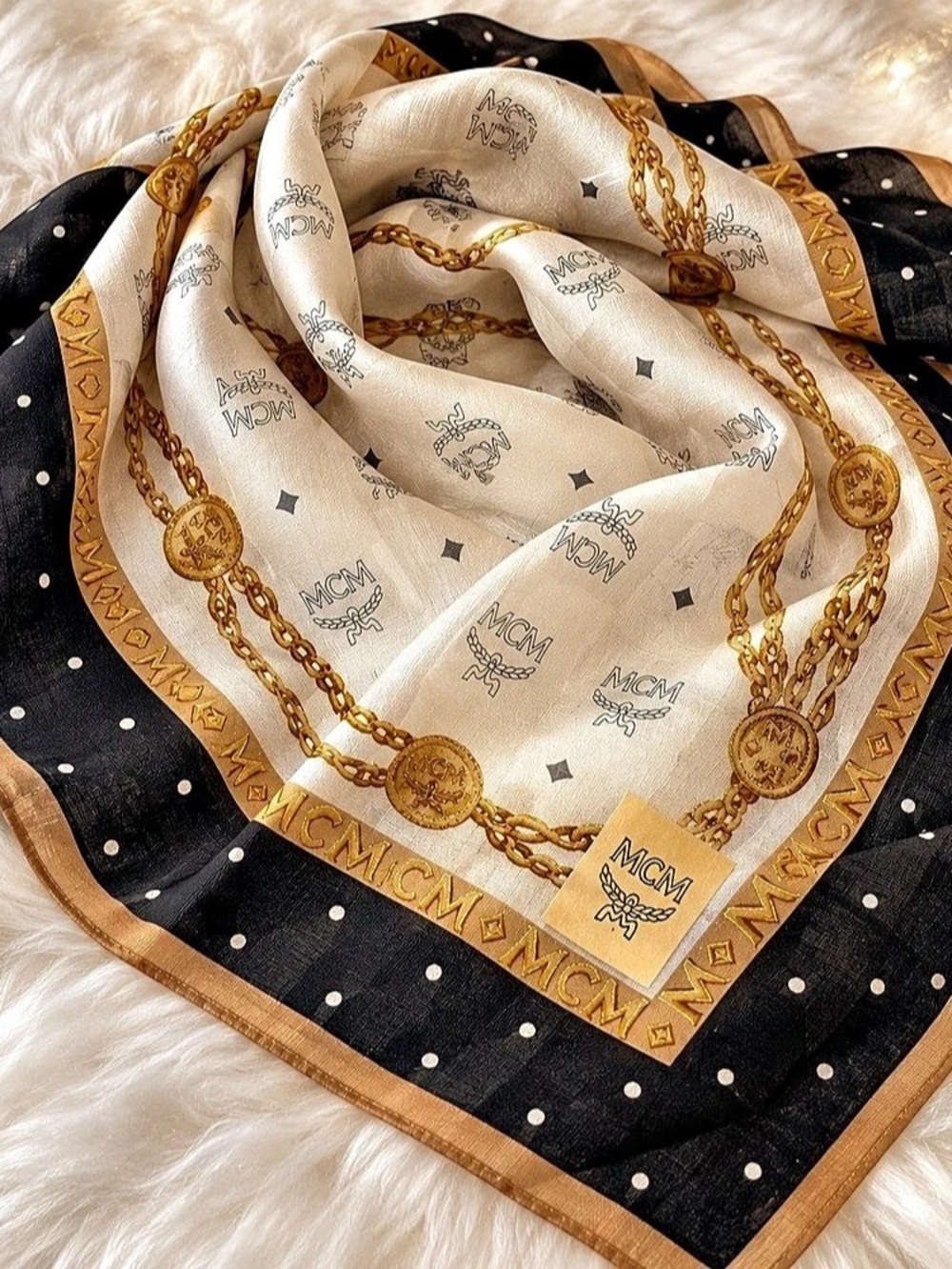 MCM Logo Chain Print Square Scarf NWT